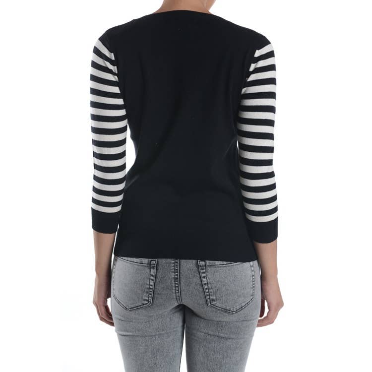 3/4 Sleeve Cat Crewneck Pullover Sweater