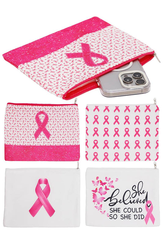 Breast Cancer Awareness Zipper Clutch Purse Bag