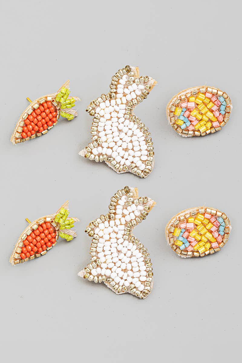 Mini Seed Beaded Bunny Earrings Set