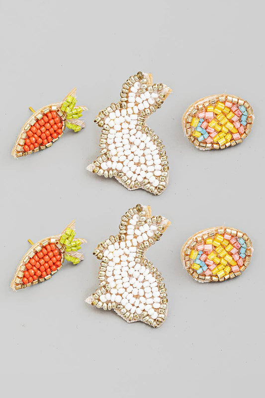 Mini Seed Beaded Bunny Earrings Set