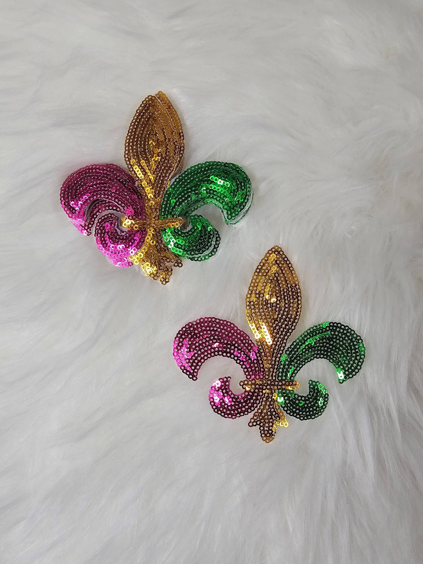 Sequin Fleur De Lis Mardi Gras Embroidery Iron On Patch