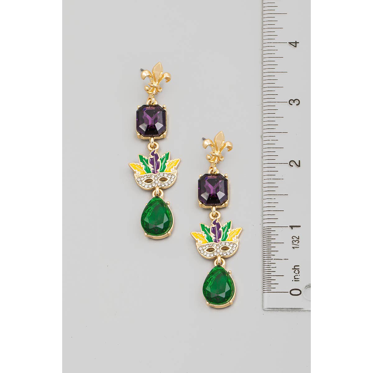 Mardi Gras Theme Chain Dangle Earrings