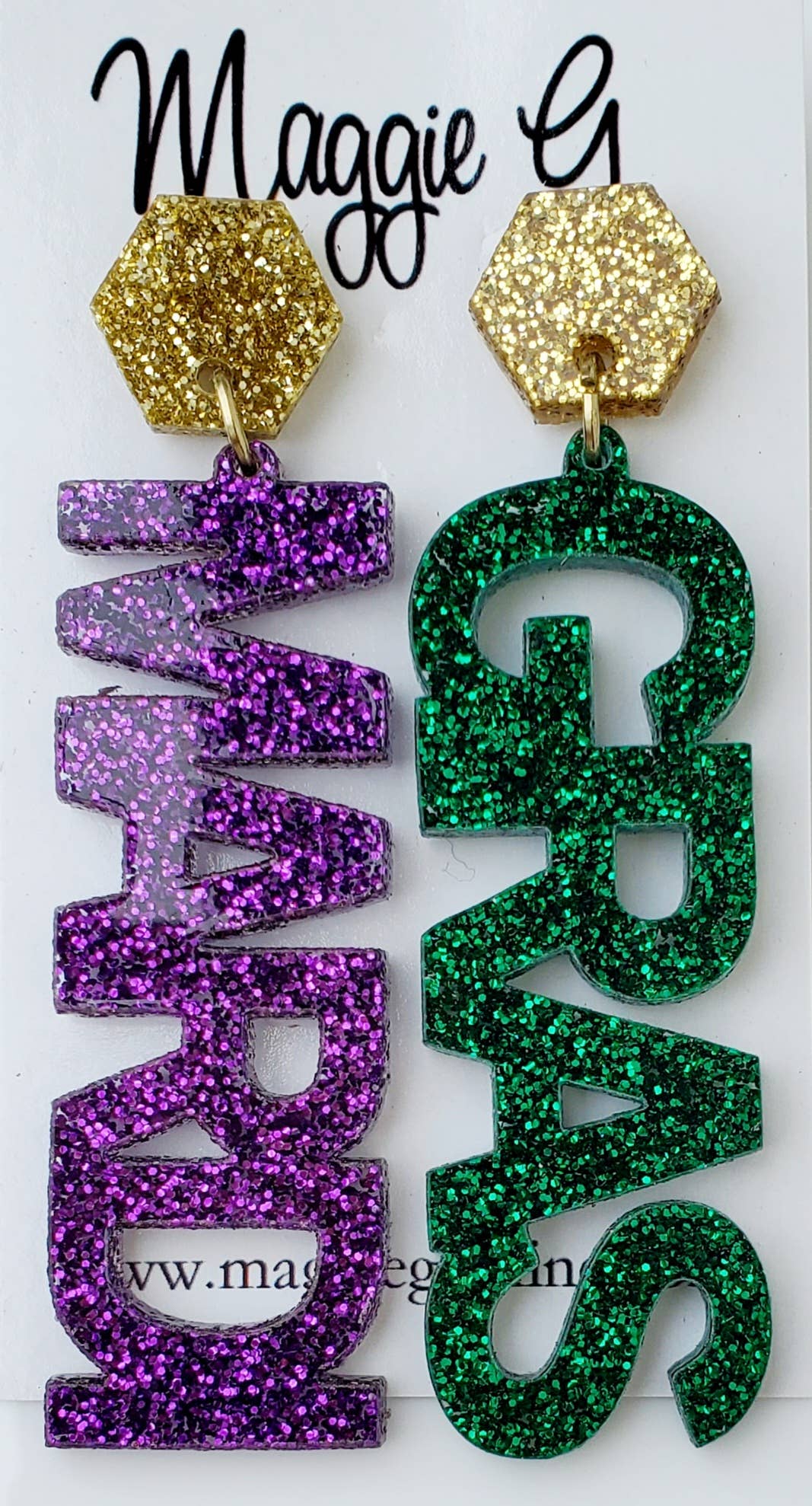 Mardi Gras Glitter Acrylic Earrings
