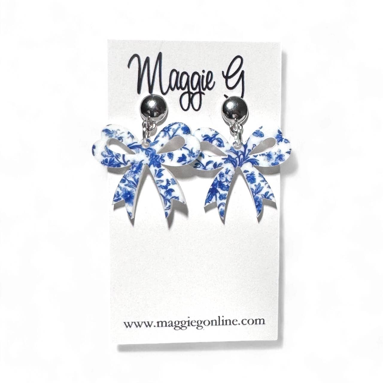 Blue Chinoiserie Coquette Bow Earrings