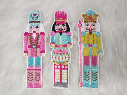 $1 Pastel Nutcracker Chenille White Glitter Iron On Patch