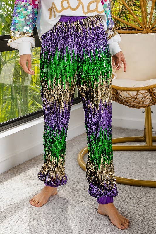 Mardi Gras Sequin Color Block Pants
