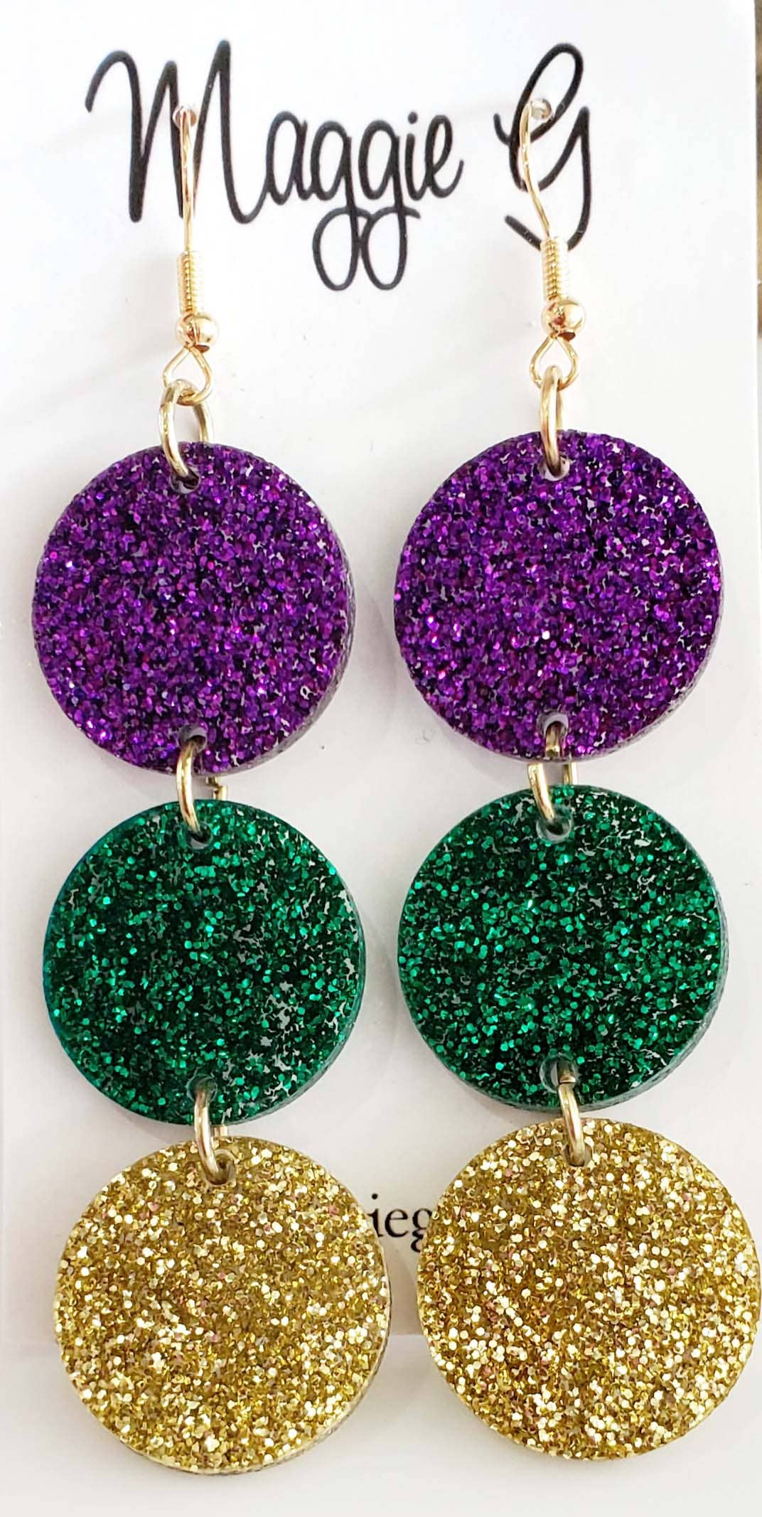 Mardi Gras Circle Drop Earrings