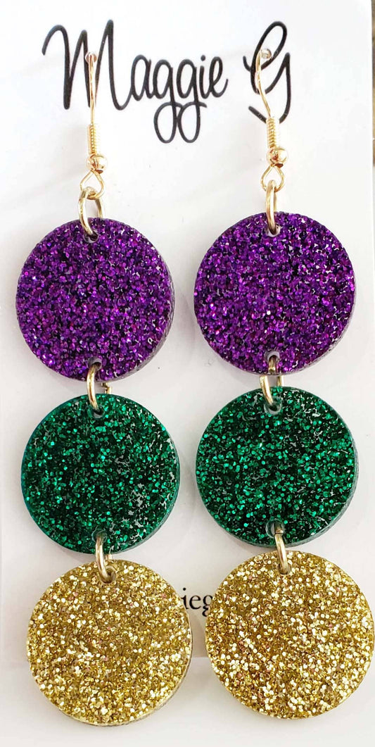 Mardi Gras Circle Drop Earrings