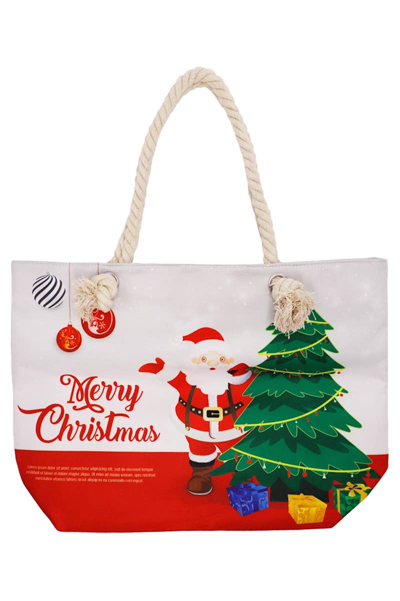 Christmas Tree Santa Claus Canvas Tote