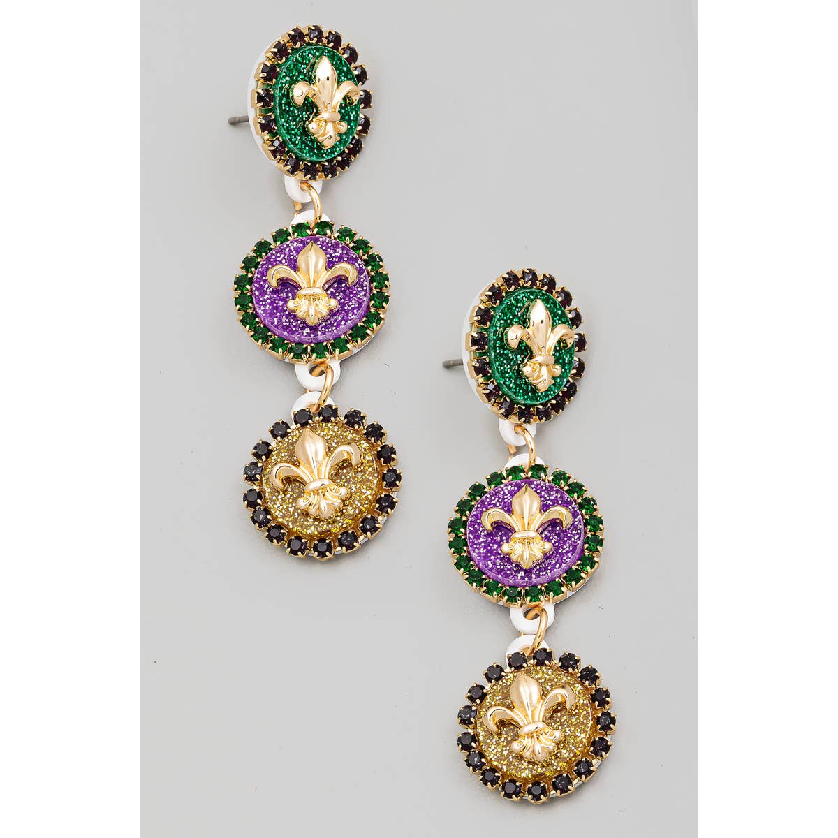 Mardi Gras Fleur De Lis Coin Dangle Earrings